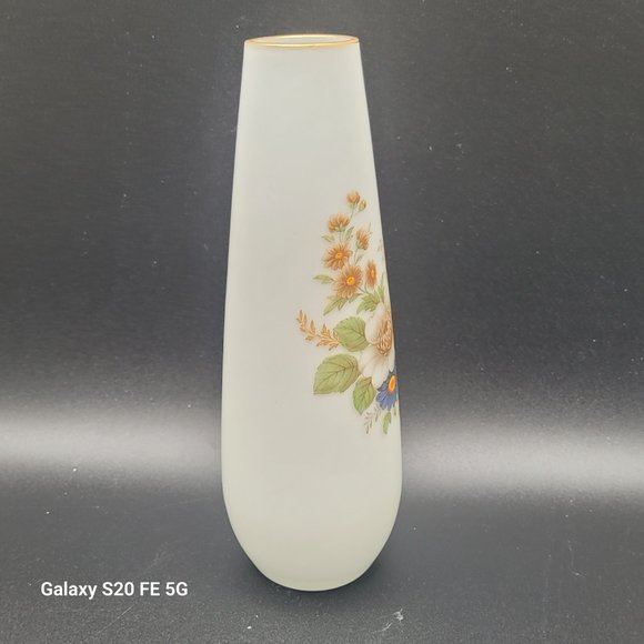 Vintage White Satin Frosted BUD Vase Made In Italy Flower Design 8” - Picture 7 of 8